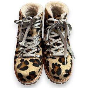 Montelliana 1965 Leopard Calf Hair Shearling Hiker Boots EU 37.5 US 7-7.5 Vibram